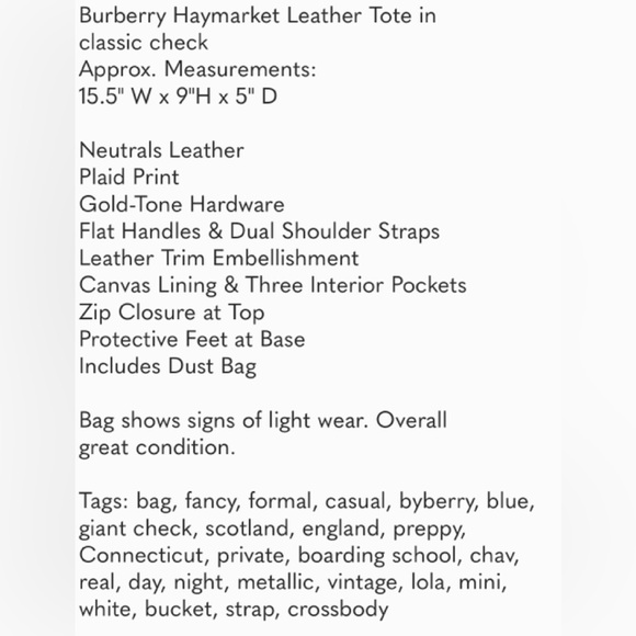 EUC Authentic Burberry Haymarket Check Coated Canvas onslow tote Zipper bag ๐ - Picture 15 of 15